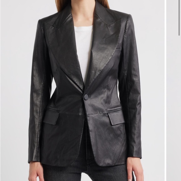 Frame Peak Lapel Leather Blazer Black Size 0